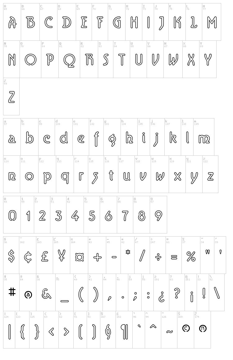 Aerolite font map